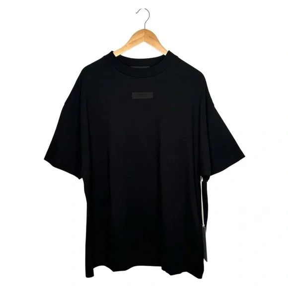 Fear of God Essentials Black Oversize Rubber Logo Patch Short Sleeve T-Shirt - Picture 2 of 13